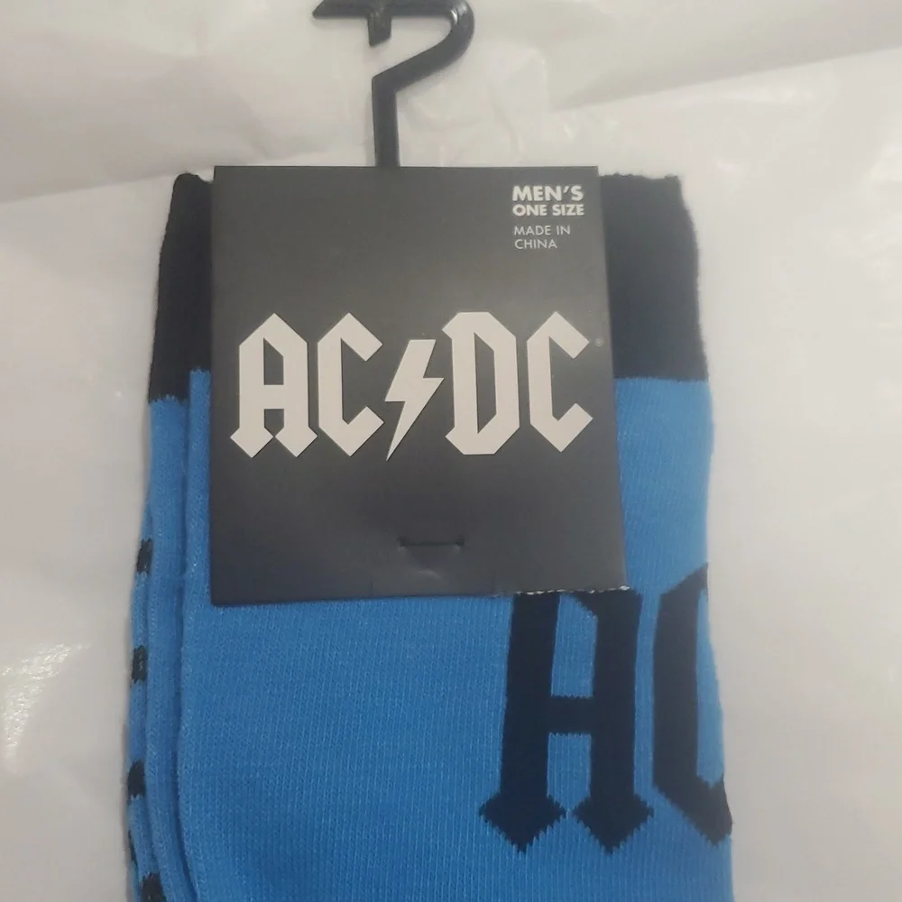 AC/DC blue black stripe men's crew socks‎ new
